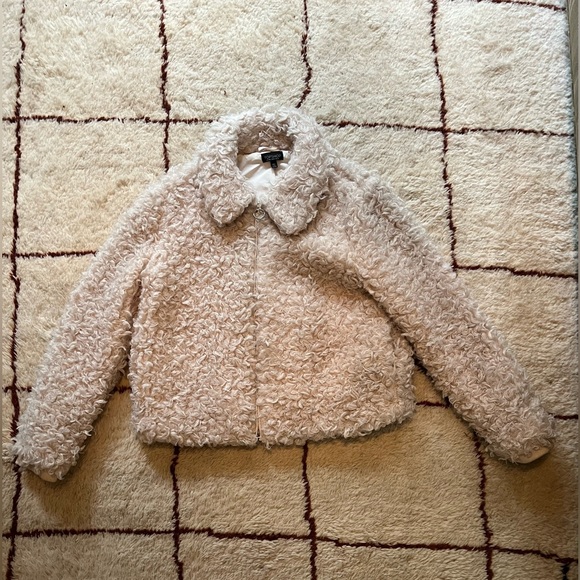 Topshop Brand Faux Fur Shearling Sherpa Cream Coat Jacket  US 14/Eur 46/UK 18 - Picture 2 of 7